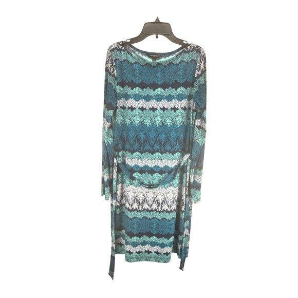 Banana Republic Womens XS Blue Teal & White Long Sleeve Patterned Dress - Picture 2 of 6
